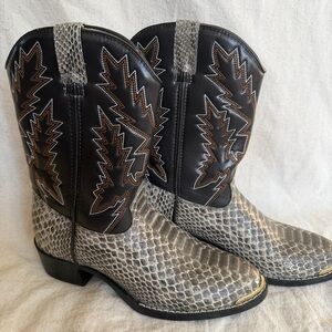 Durango Snakeskin Western Cowboy Boots Youth 5D Gold Toe Guard Black Gray